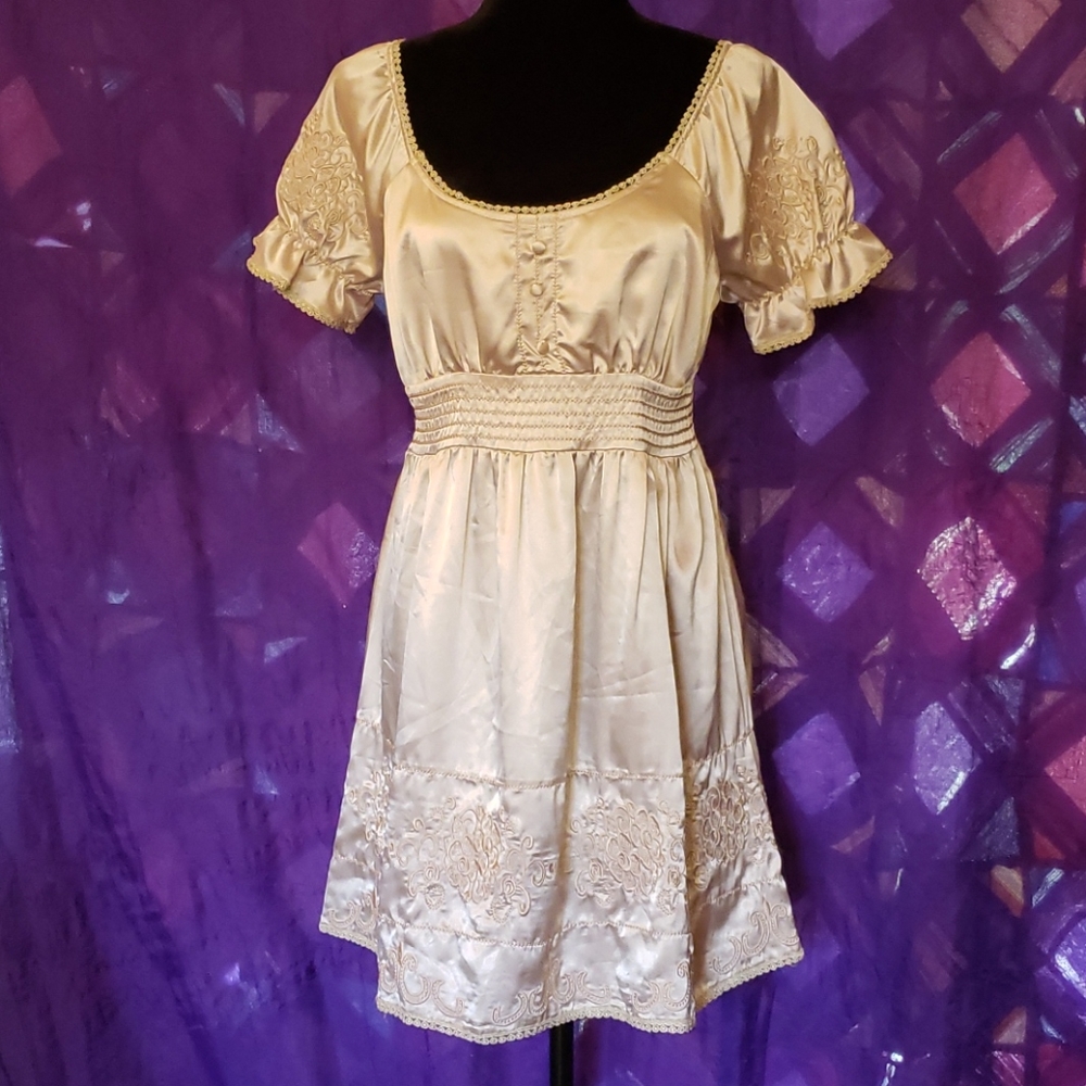 Minuet satin beige embroidered dress lg